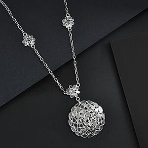 Polki Diamond 3.00 ctw Royal Medallion Necklace in Rhodium Over Sterling Silver 20 Inches