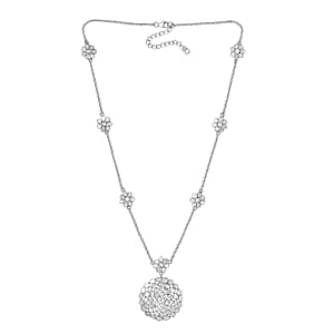 Polki Diamond 3.00 ctw Royal Medallion Necklace in Rhodium Over Sterling Silver 20 Inches