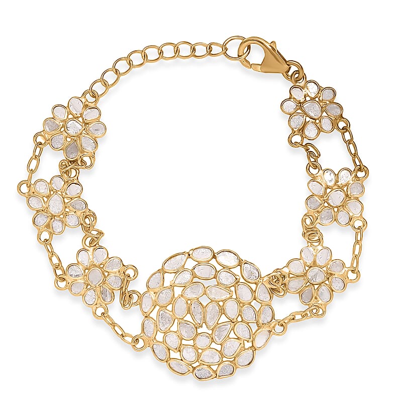 Polki Diamond 2.50 ctw Royal Medallion Bracelet in 18K Vermeil Yellow Gold Over Sterling Silver (7.25 In)