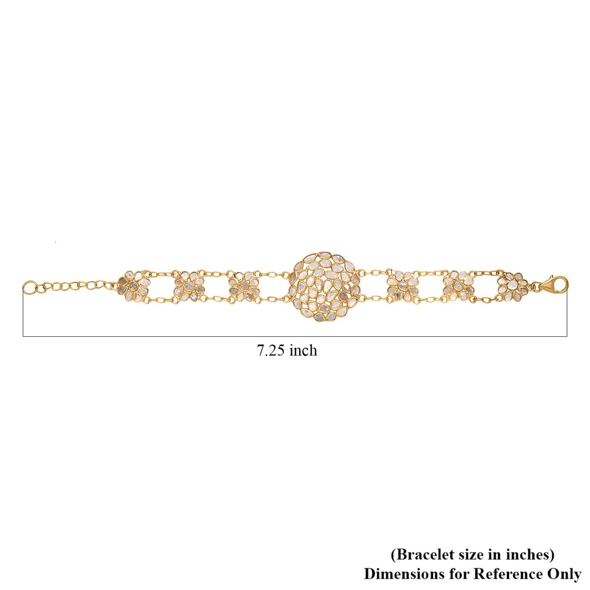 Polki Diamond 2.50 ctw Royal Medallion Bracelet in 18K Vermeil Yellow Gold Over Sterling Silver (7.25 In) image number 4