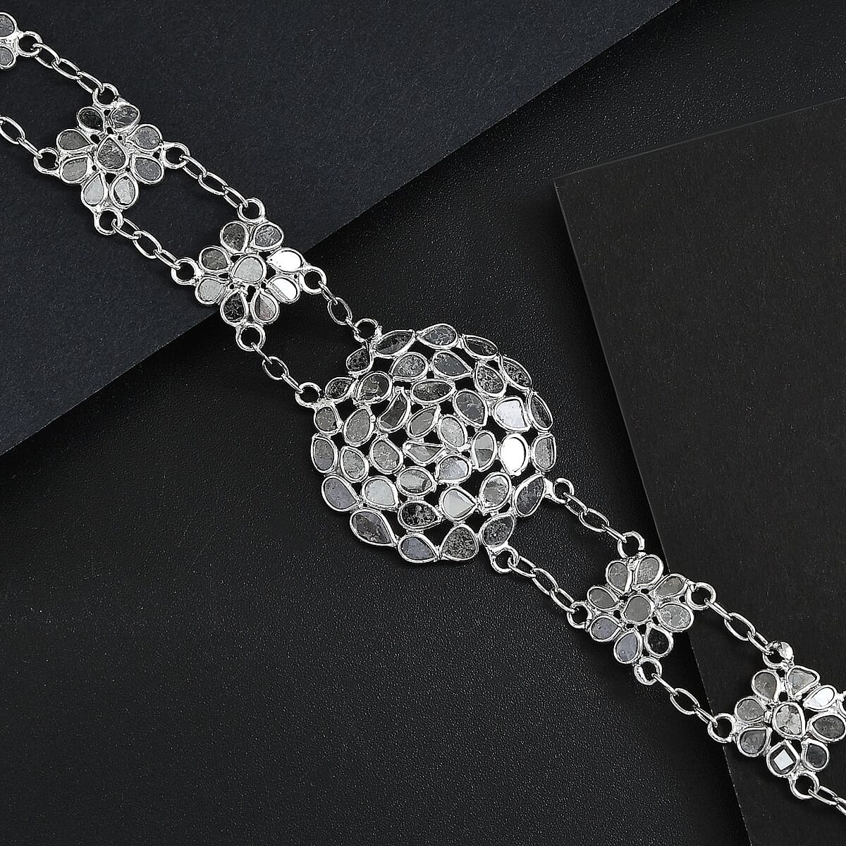 Polki Diamond 2.50 ctw Royal Medallion Bracelet in Rhodium Over Sterling Silver (7.25 In) image number 1
