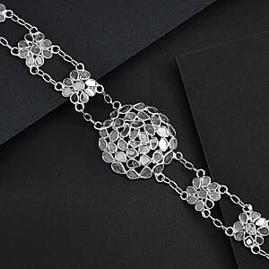 Polki Diamond 2.50 ctw Royal Medallion Bracelet in Rhodium Over Sterling Silver (7.25 In)