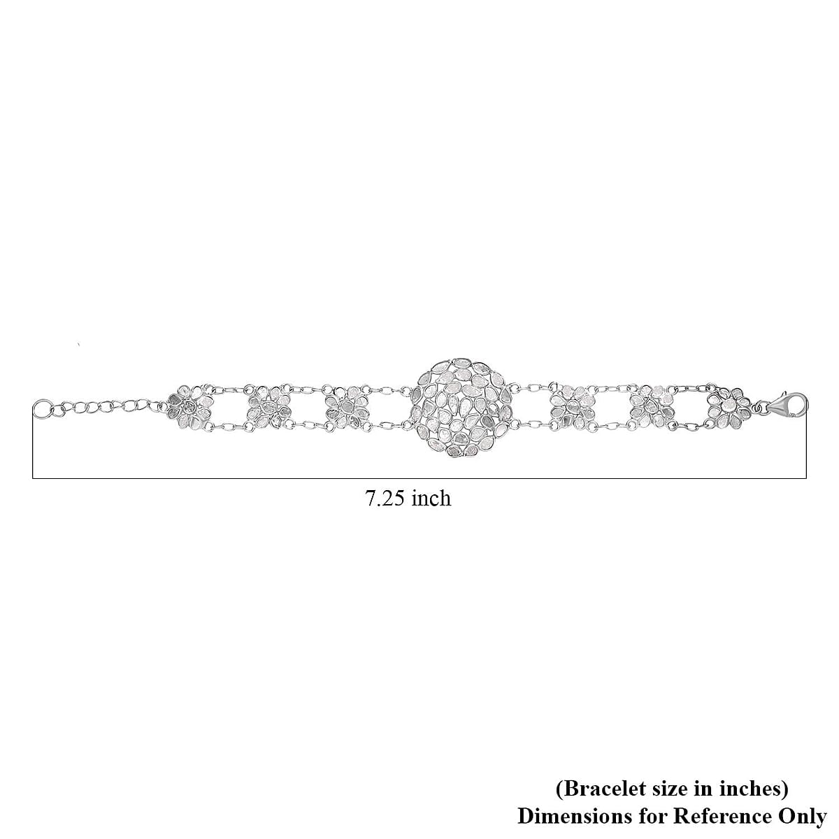 Polki Diamond 2.50 ctw Royal Medallion Bracelet in Rhodium Over Sterling Silver (7.25 In) image number 4