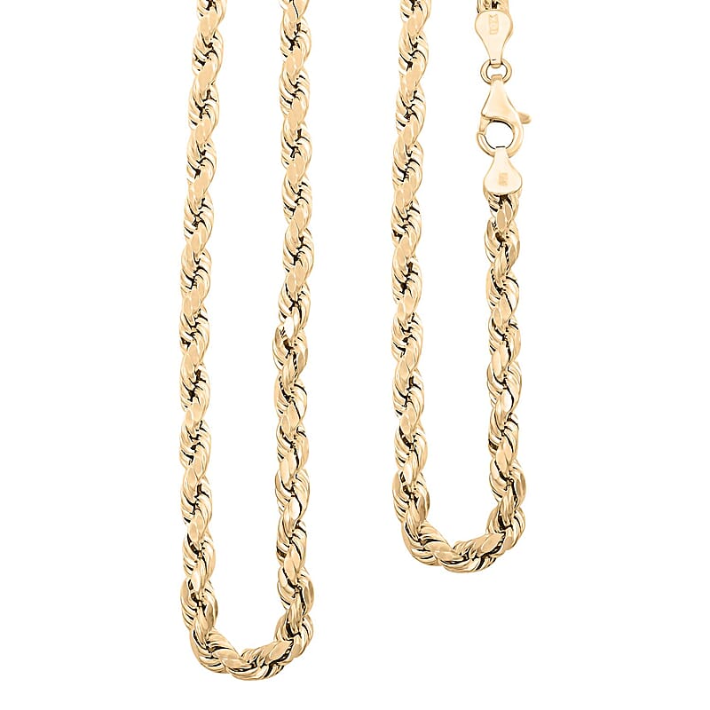 10K Yellow Gold 4mm Rope Chain Necklace 22 Inches 7.40 Grams