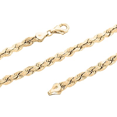 10K Yellow Gold 4mm Rope Chain Necklace 22 Inches 7.40 Grams