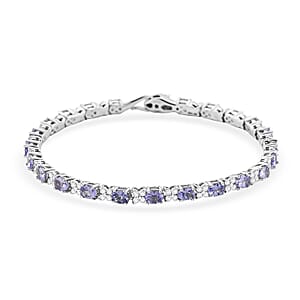 D'Joy Tanzanite and Multi Gemstone 5.85 ctw Bracelet in Rhodium Over Sterling Silver (6.50 In)