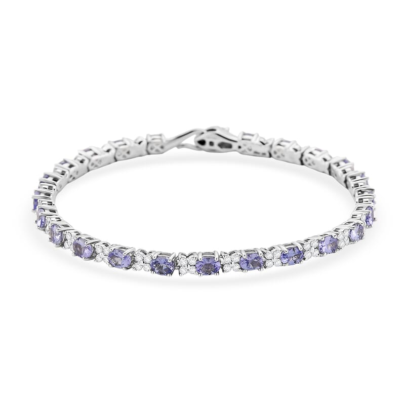 D'Joy Tanzanite and Multi Gemstone 5.85 ctw Serpent Bracelet in Rhodium Over Sterling Silver (6.50 In)