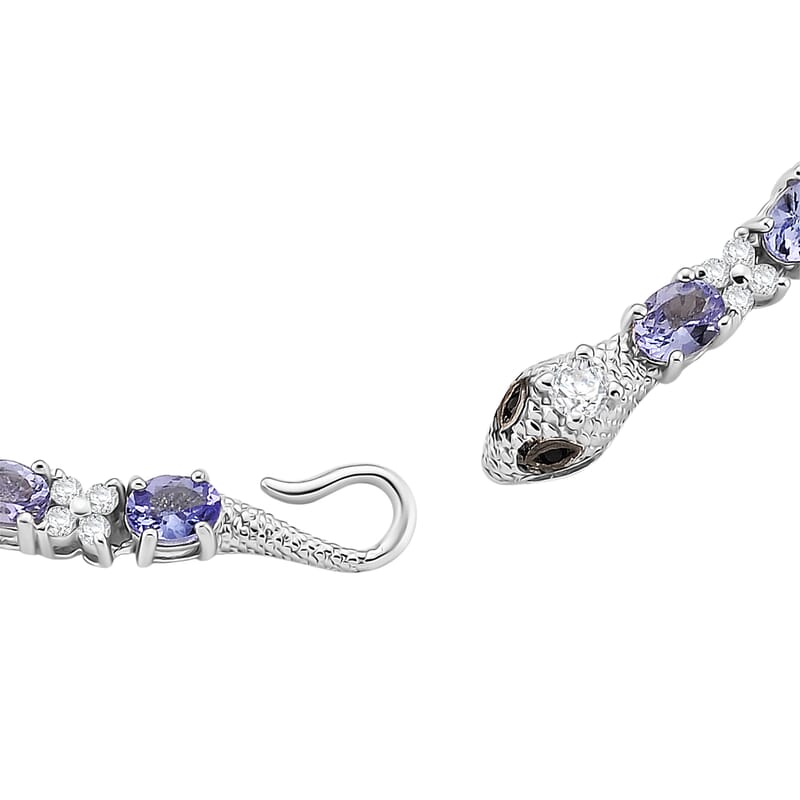 D'Joy Tanzanite and Multi Gemstone 5.85 ctw Serpent Bracelet in Rhodium Over Sterling Silver (6.50 In)