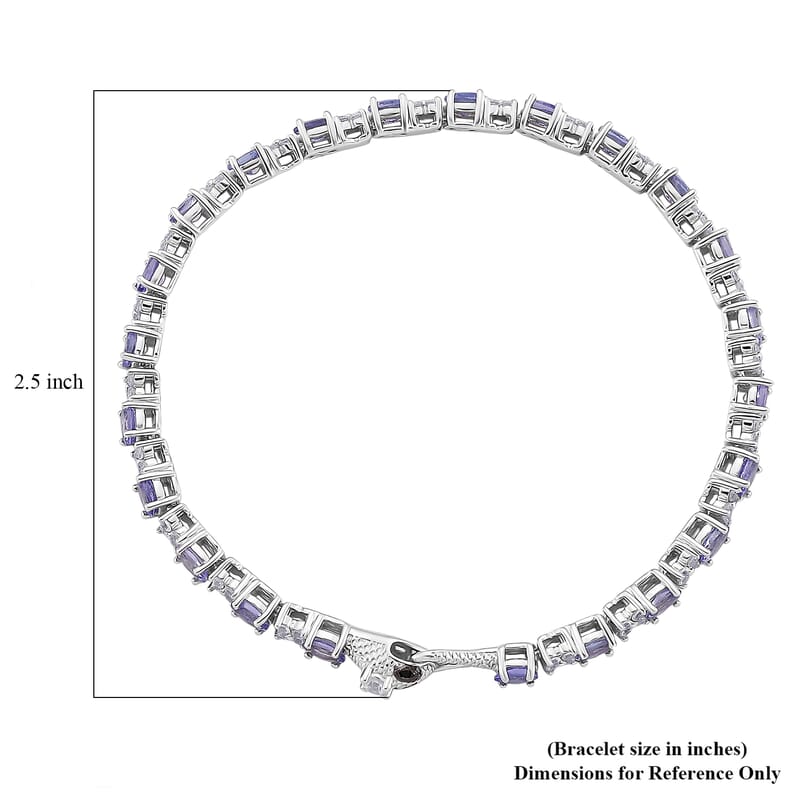 D'Joy Tanzanite and Multi Gemstone 5.85 ctw Serpent Bracelet in Rhodium Over Sterling Silver (6.50 In)
