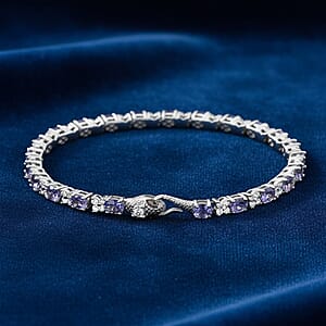 Tanzanite and Multi Gemstone 7.35 ctw Bracelet in Rhodium Over Sterling Silver (8.00 In)