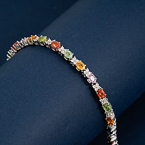 Multi Gemstone 8.20 ctw Bracelet in Rhodium Over Sterling Silver (8.00 In)