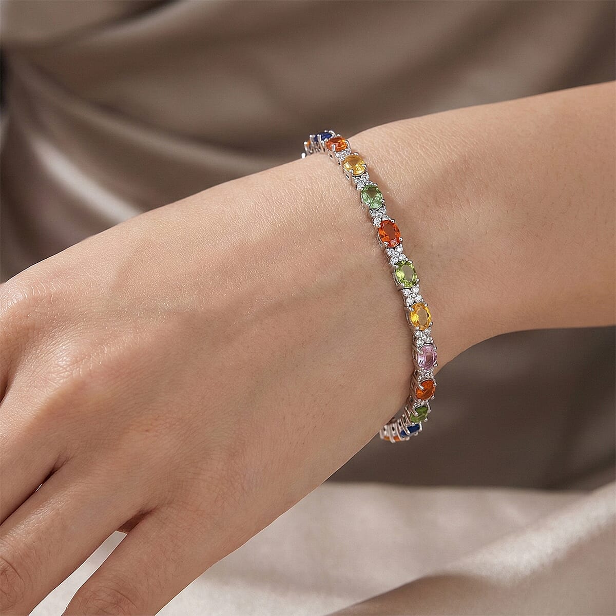 Multi Gemstone 8.20 ctw Bracelet in Rhodium Over Sterling Silver (8.00 In) image number 2