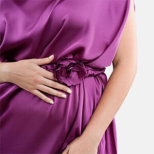 Tamsy Purple Satin Drape Dress with Removable Rose Stretch Belt &ndash; One Size Fits Most