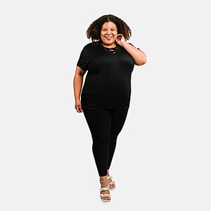 Tamsy Black Cross Front Slub Knit T-shirt - One Size Missy