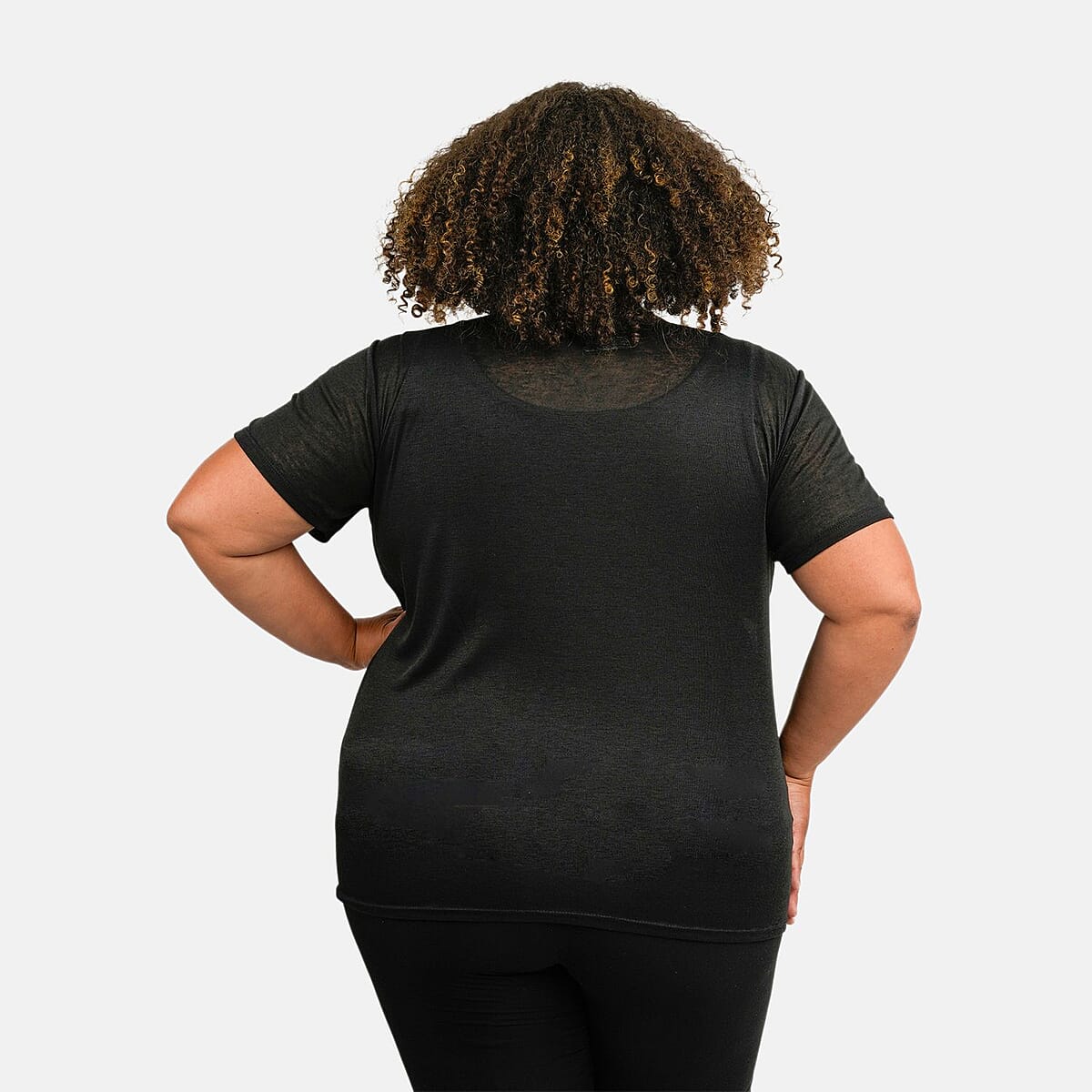 Tamsy Black Cross Front Slub Knit T-shirt - One Size Missy image number 1