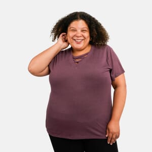 Tamsy Plum Cross Front Slub Knit T-Shirt -  One Size Missy