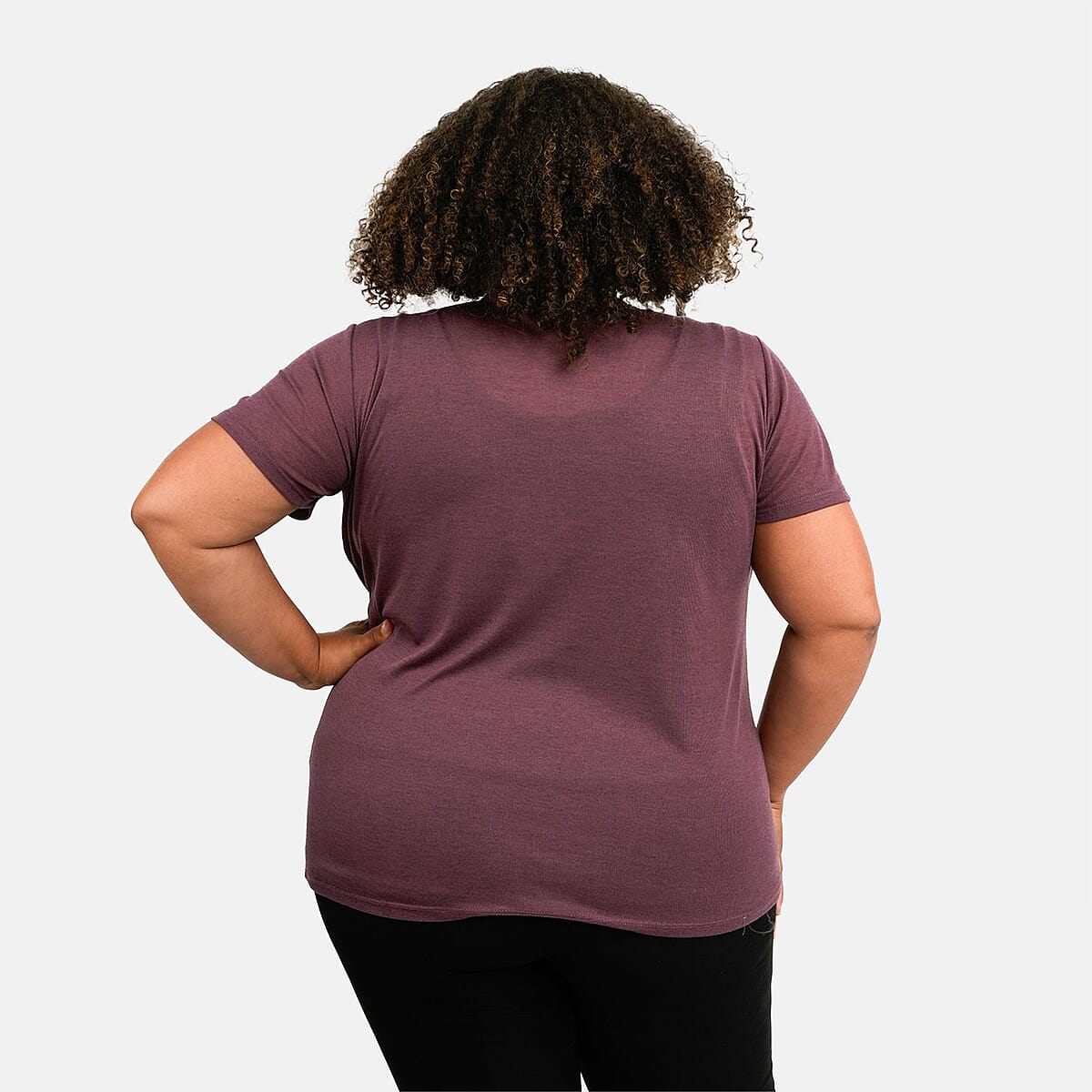 Tamsy Plum Cross Front Slub Knit T-Shirt -  One Size Plus image number 1
