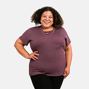 Tamsy Plum Cross Front Slub Knit T-shirt - One Size Plus