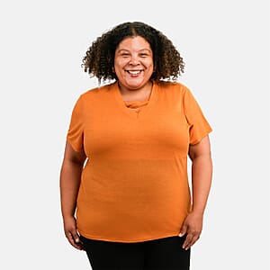 Tamsy Orange Cross Front Slub Knit T-shirt - One Size Missy