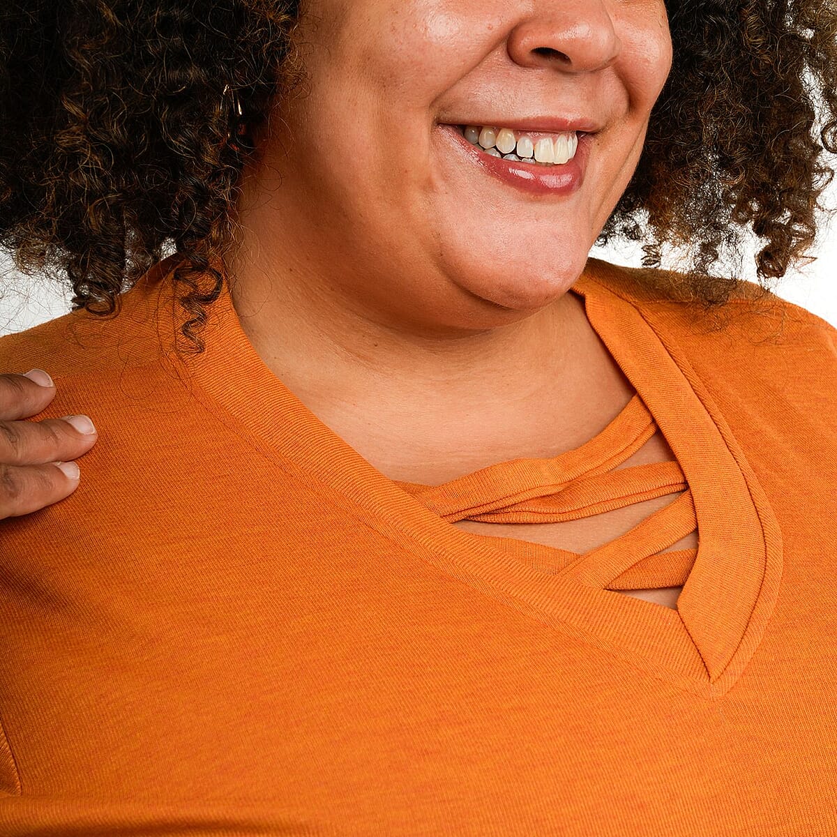 Tamsy Orange Cross Front Slub Knit T-shirt - One Size Missy image number 4