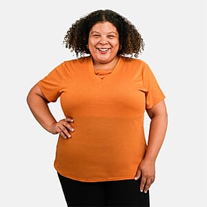 Tamsy Orange Cross Front Slub Knit T-shirt - One Size Plus