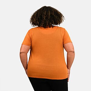 Tamsy Orange Cross Front Slub Knit T-shirt - One Size Plus