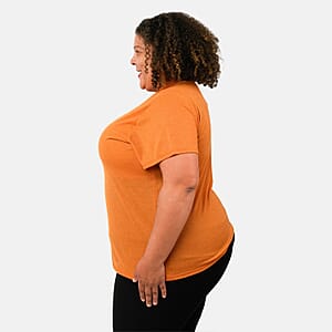 Tamsy Orange Cross Front Slub Knit T-shirt - One Size Plus