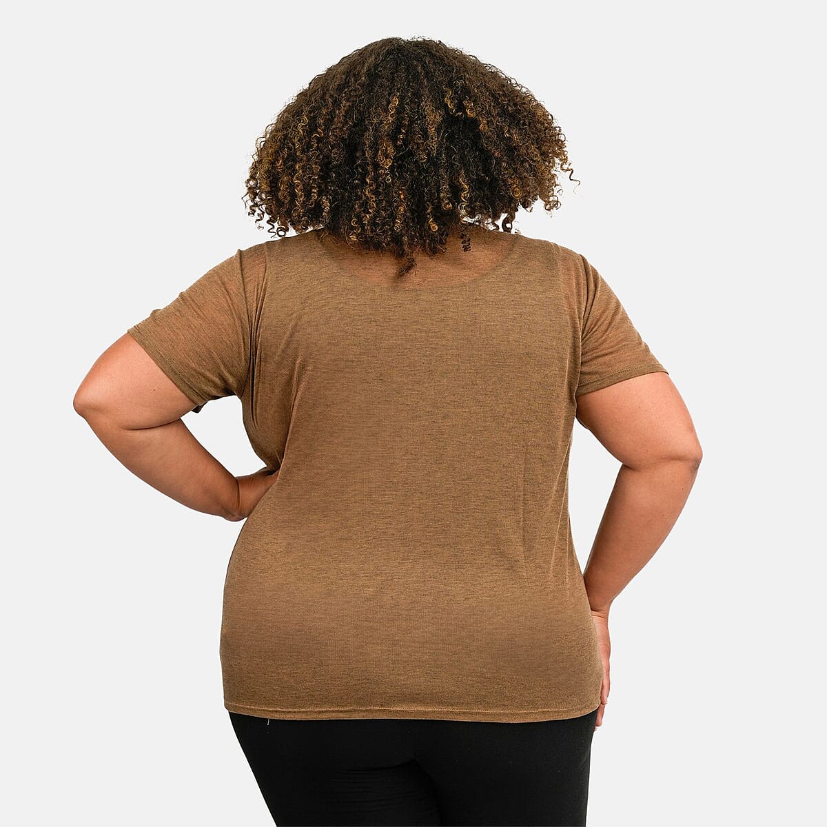 Tamsy Tan Cross Front Slub Knit T-shirt - One Size Missy image number 1