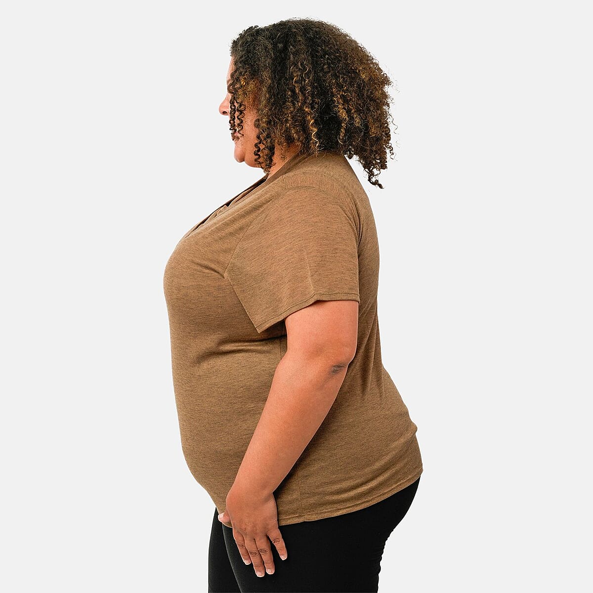 Tamsy Tan Cross Front Slub Knit T-shirt - One Size Plus image number 2