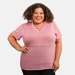 Tamsy Pink Cross Front Slub Knit T-shirt - One Size Missy