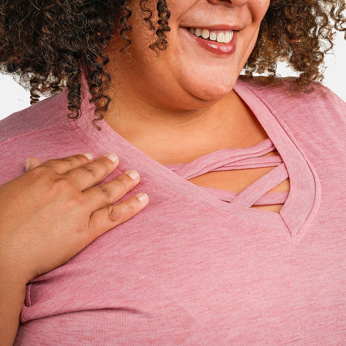 Tamsy Pink Cross Front Slub Knit T-shirt - One Size Missy image number 4