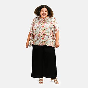 Tamsy Multi Floral Digitally Printed 2 Piece Satin Pant and Blouse Set - One Size Fits Most