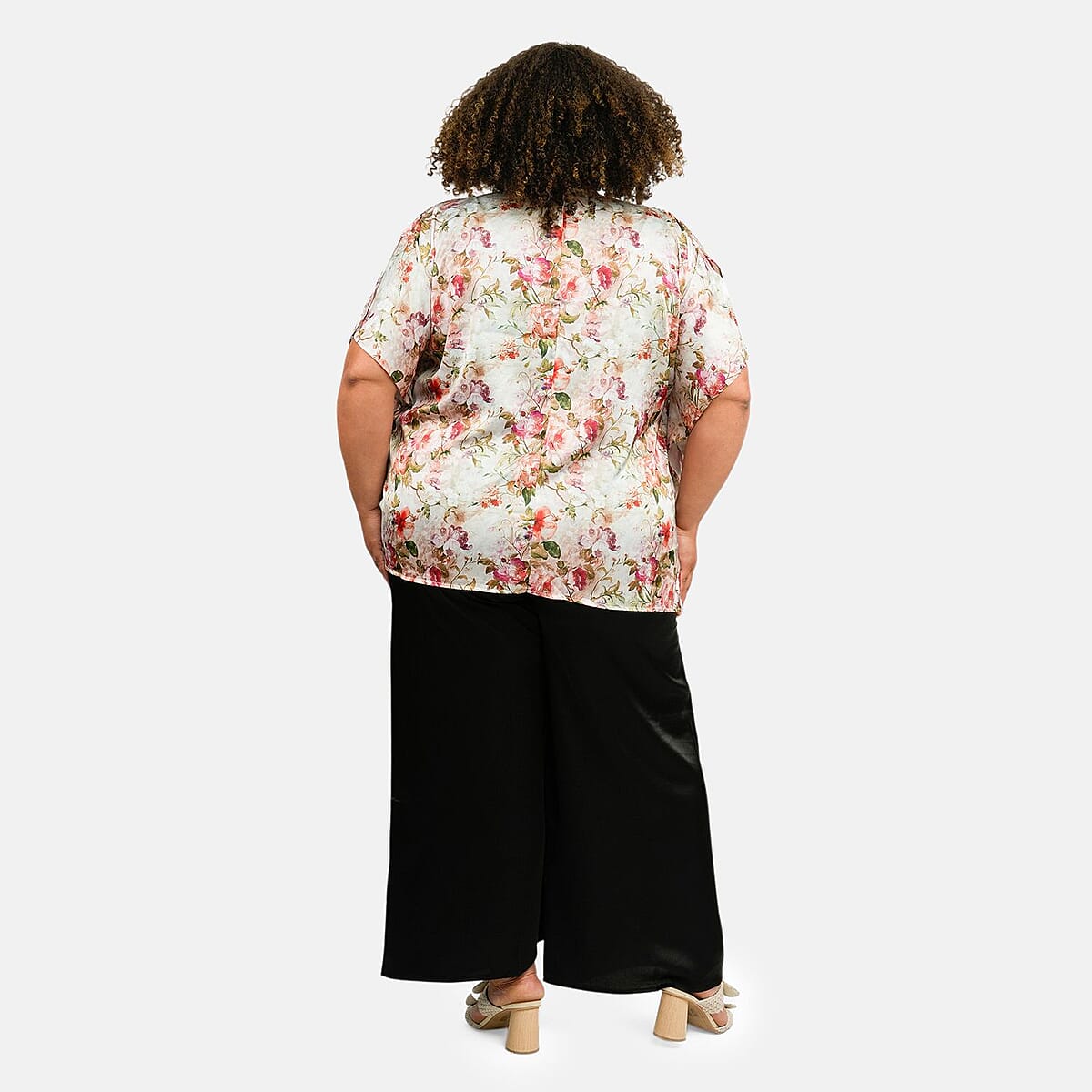 Mega Clearance Tamsy Multi Floral Digitally Printed 2 Piece Satin Pant and Blouse Set - One Size Fits Most image number 1