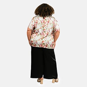 Tamsy Multi Floral Digitally Printed 2 Piece Satin Pant and Blouse Set - One Size Fits Most