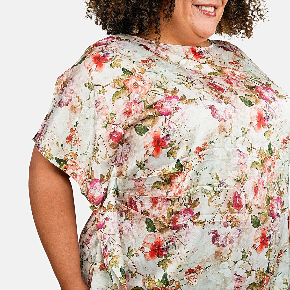 Mega Clearance Tamsy Multi Floral Digitally Printed 2 Piece Satin Pant and Blouse Set - One Size Fits Most image number 4