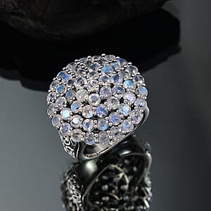 D'Joy Moon Glow Moonstone Ring in Black Oxidized Sterling Silver 6.40 ctw (Size 6.0)