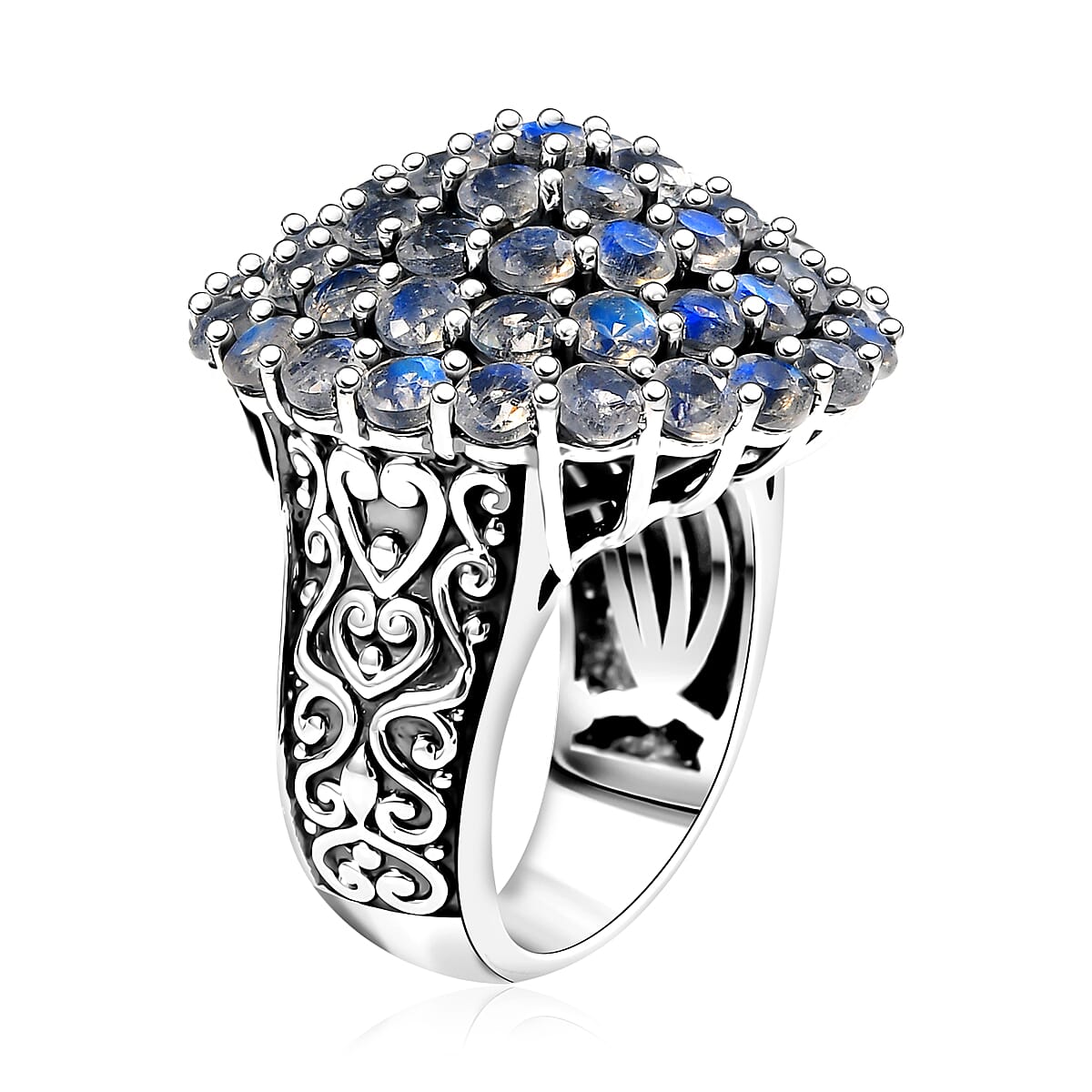 D'Joy Moon Glow Moonstone 6.40 ctw Victorian Moonlight Ring in Black Oxidized Sterling Silver (Size 7.0) image number 3