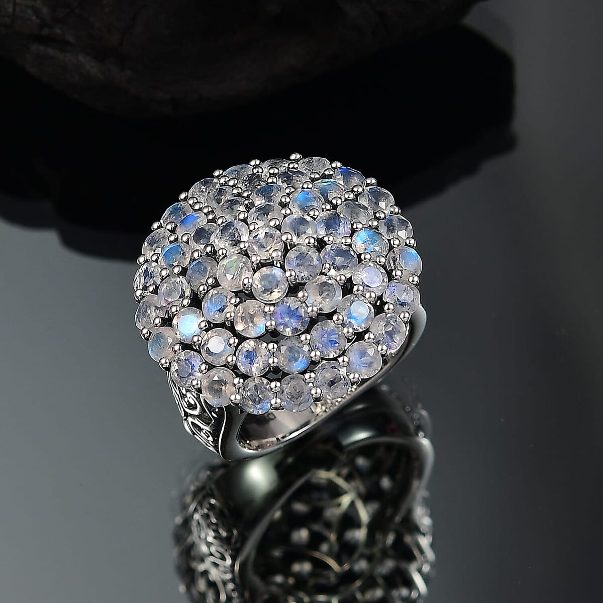 D'Joy Moon Glow Moonstone 6.40 ctw Victorian Moonlight Ring in Black Oxidized Sterling Silver (Size 8.0) image number 1