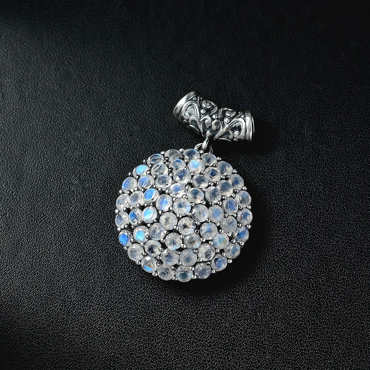 D'Joy Moon Glow Moonstone 6.50 ctw Victorian Moonlight Pendant without Chain in Black Oxidized Sterling Silver  image number 1