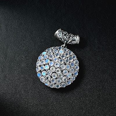 D'Joy Moon Glow Moonstone 6.50 ctw Victorian Moonlight Pendant without Chain in Black Oxidized Sterling Silver 
