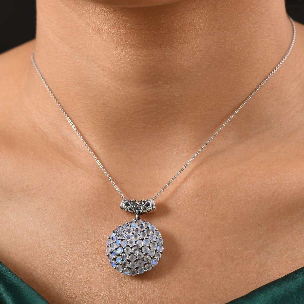 D'Joy Moon Glow Moonstone 6.50 ctw Victorian Moonlight Pendant without Chain in Black Oxidized Sterling Silver  image number 2
