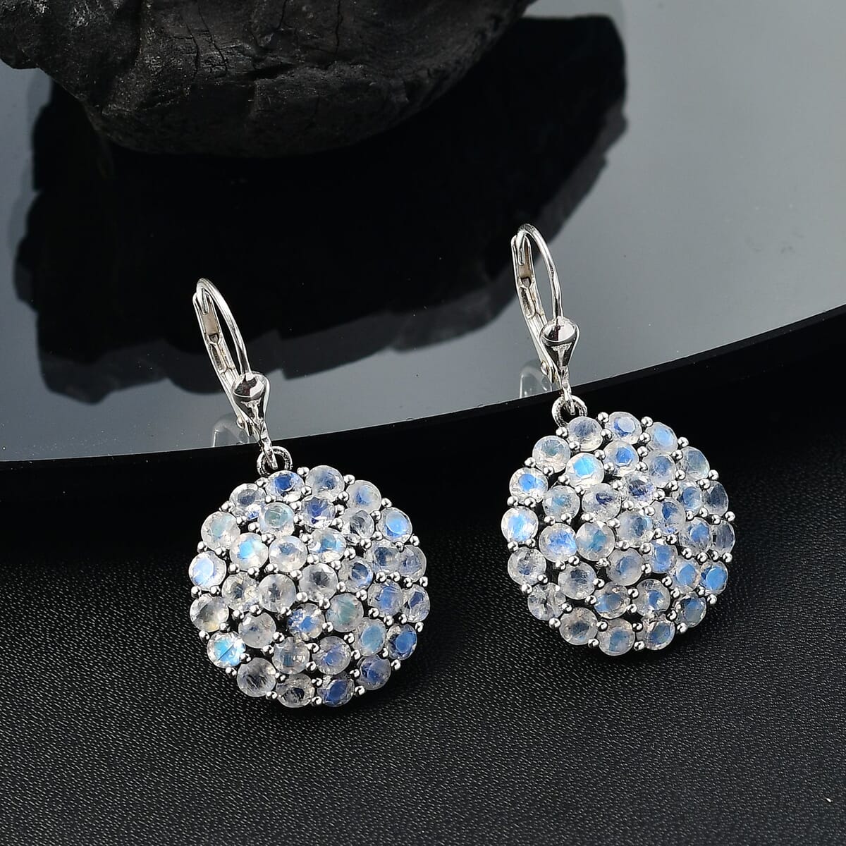 D'Joy Moon Glow Moonstone 7.90 ctw Victorian Moonlight Earrings Black Oxidized Sterling Silver  image number 1