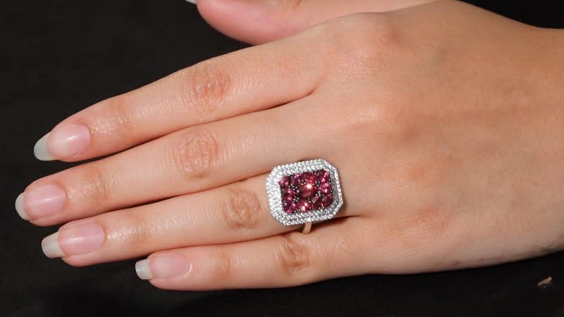 D'Joy Premium Ouro Fino Rubellite, White Zircon Ring in Rhodium Over Sterling Silver (Size 10.0) 3.00 ctw