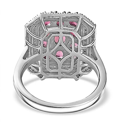 D'Joy Ouro Fino Rubellite, White Zircon Cluster Ring in Rhodium Over Sterling Silver 3.00 ctw (Size 10.0)
