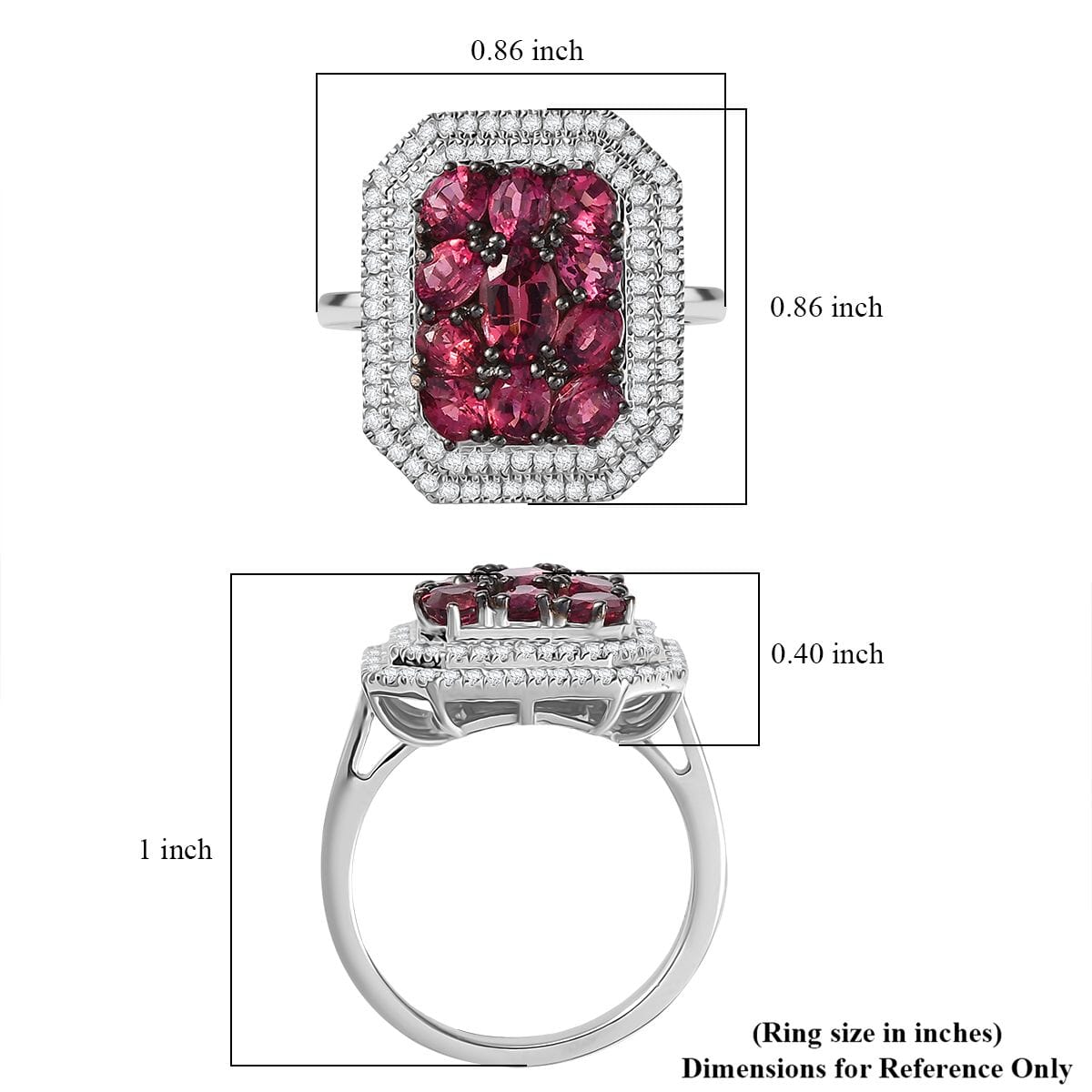 D'Joy Premium Ouro Fino Rubellite and White Zircon 3.00 ctw Crown Cluster Ring in Rhodium Over Sterling Silver (Size 9.0) image number 5
