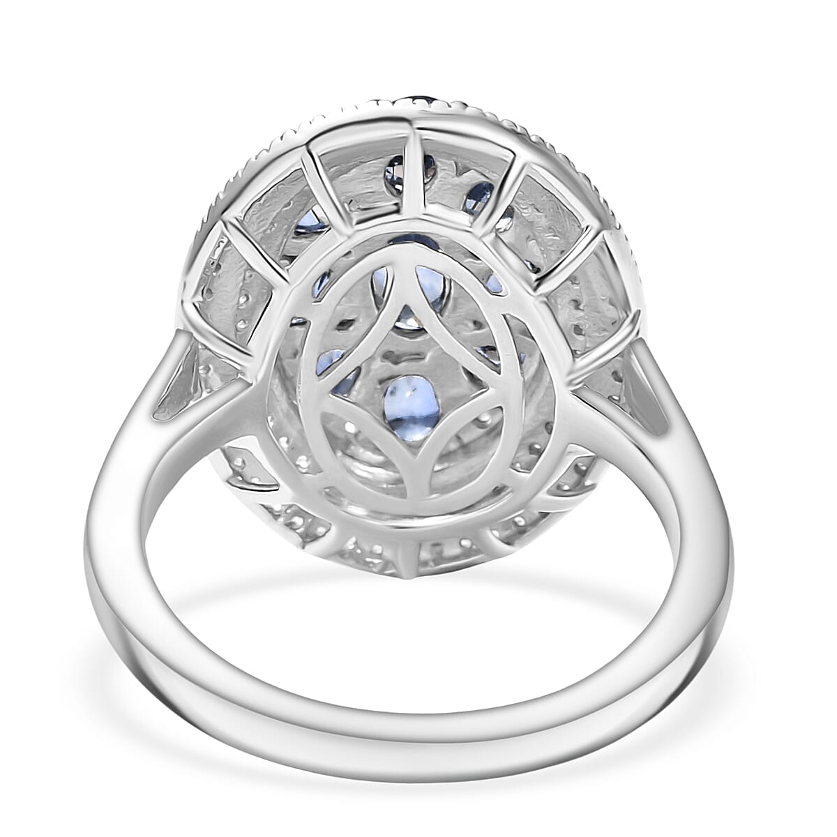 D'Joy Ceylon Blue Sapphire and White Zircon 3.00 ctw Crown Cluster Ring in Rhodium Over Sterling Silver (Size 10.0) image number 4