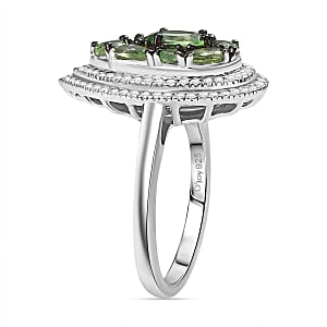 D'Joy Tsavorite Garnet and White Zircon 2.50 ctw Crown Cluster Ring in Rhodium Over Sterling Silver (Size 6.0)