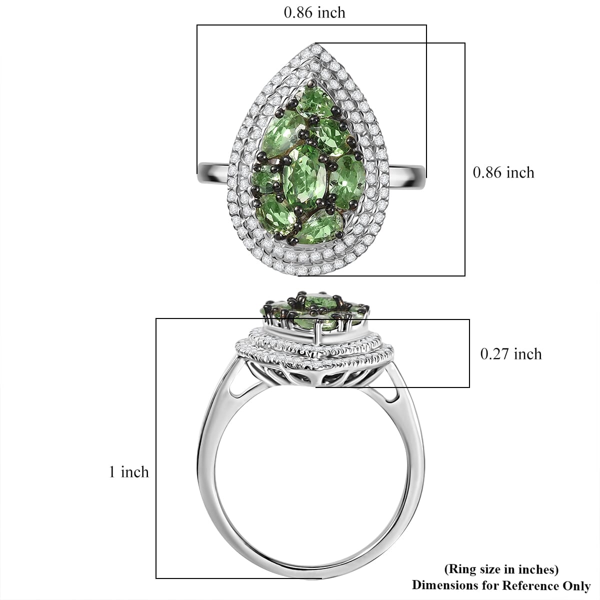 D'Joy Tsavorite Garnet and White Zircon 2.50 ctw Crown Cluster Ring in Rhodium Over Sterling Silver (Size 6.0) image number 5