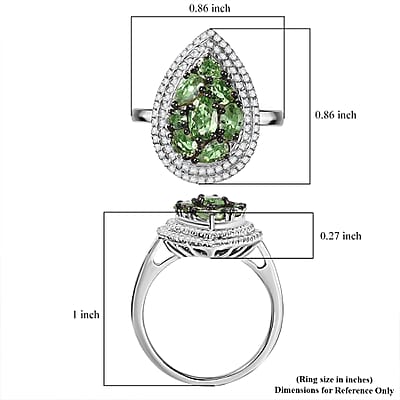 D'Joy Tsavorite Garnet and White Zircon 2.50 ctw Crown Cluster Ring in Rhodium Over Sterling Silver (Size 7.0)