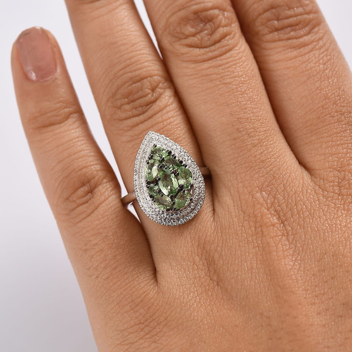 D'Joy Tsavorite Garnet and White Zircon 2.50 ctw Crown Cluster Ring in Rhodium Over Sterling Silver (Size 9.0) image number 2